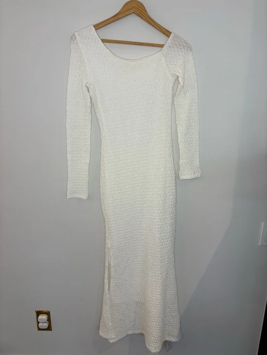 Commense | Dresses | Commense Ivory Textured Long Sleeve Maxi Dress ...
